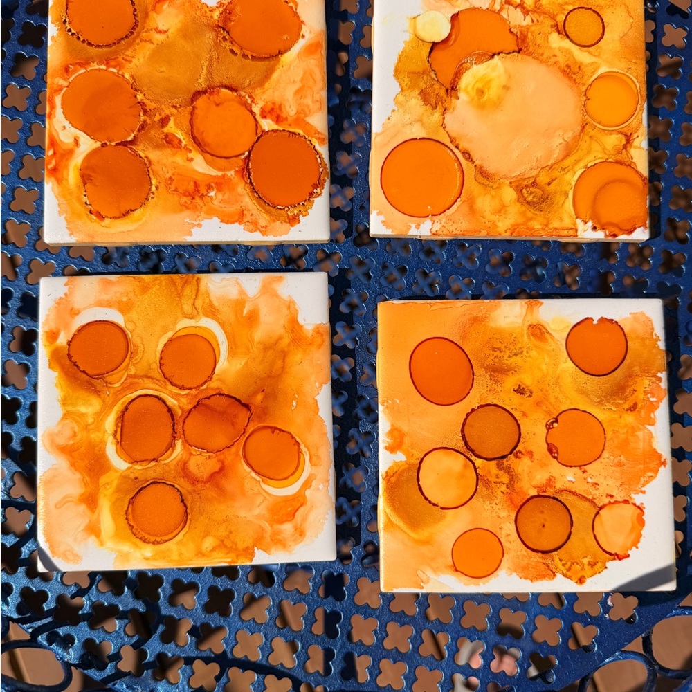 Orange Abstract Coasters Set - Picture 3 of 7